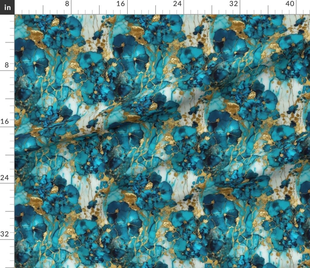 Small Turquoise and Gold Alcohol Ink 4 Fabric design