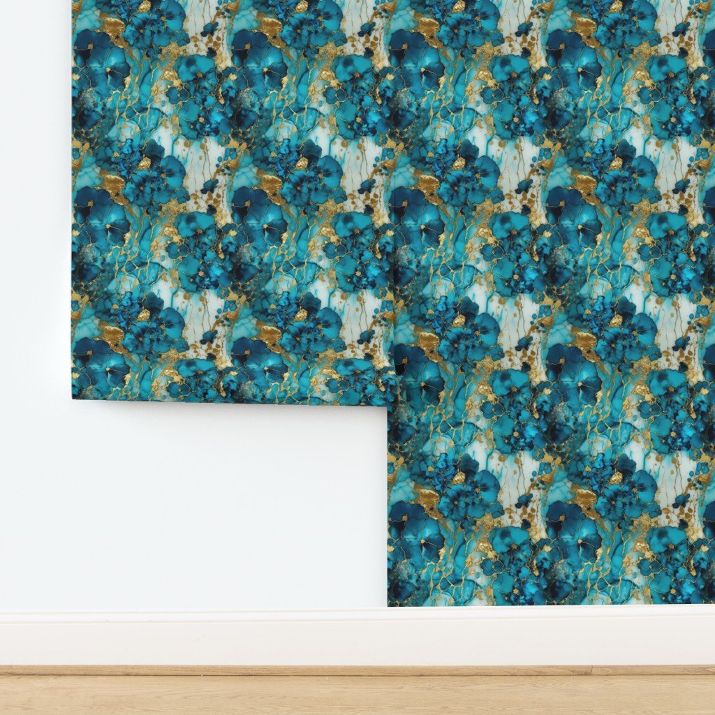 Small Turquoise and Gold Alcohol Ink 4 Wallpaper design