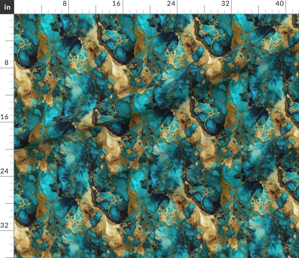 Small Turquoise and Gold Alcohol Ink 4 Fabric design