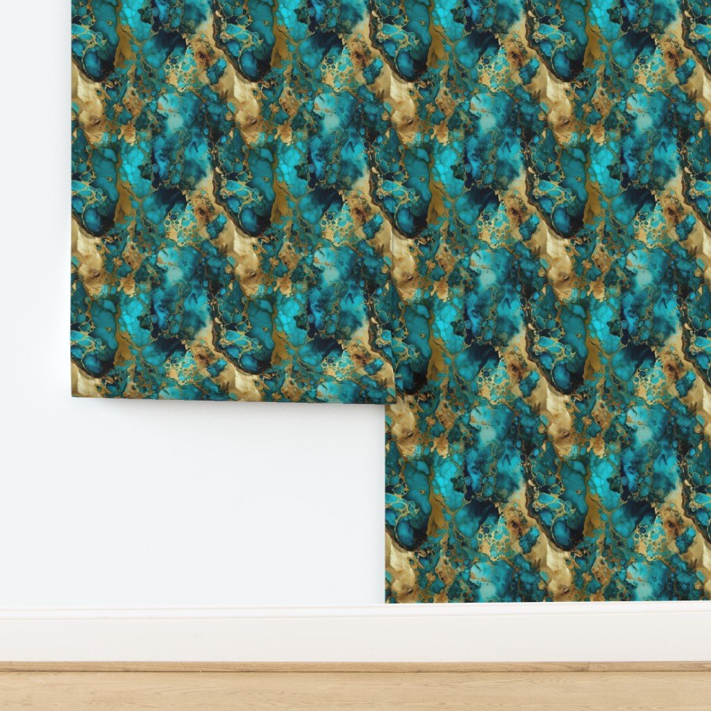 Small Turquoise and Gold Alcohol Ink 4 Wallpaper design