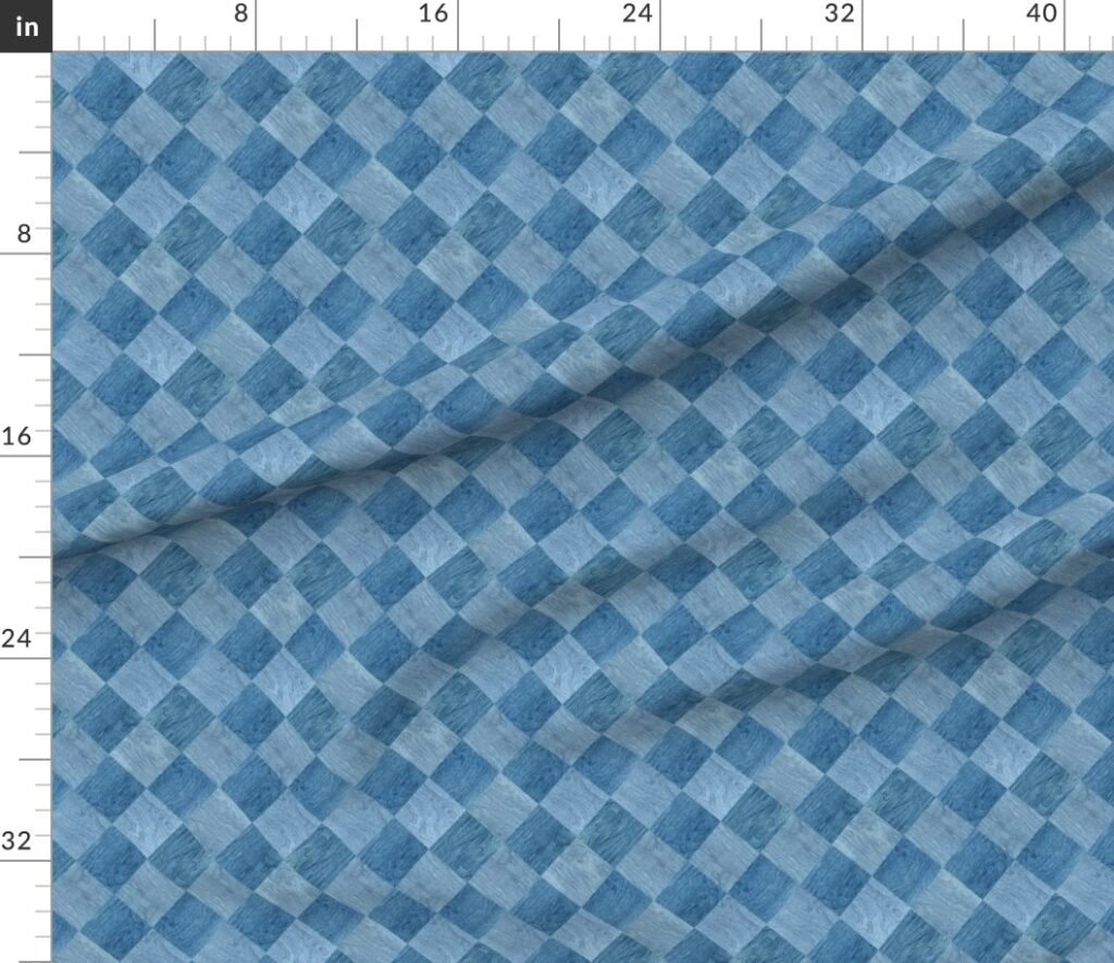 2 inch Diagonal Light and Dark Blue Stained Wood Checkerboard Chess Fabric design