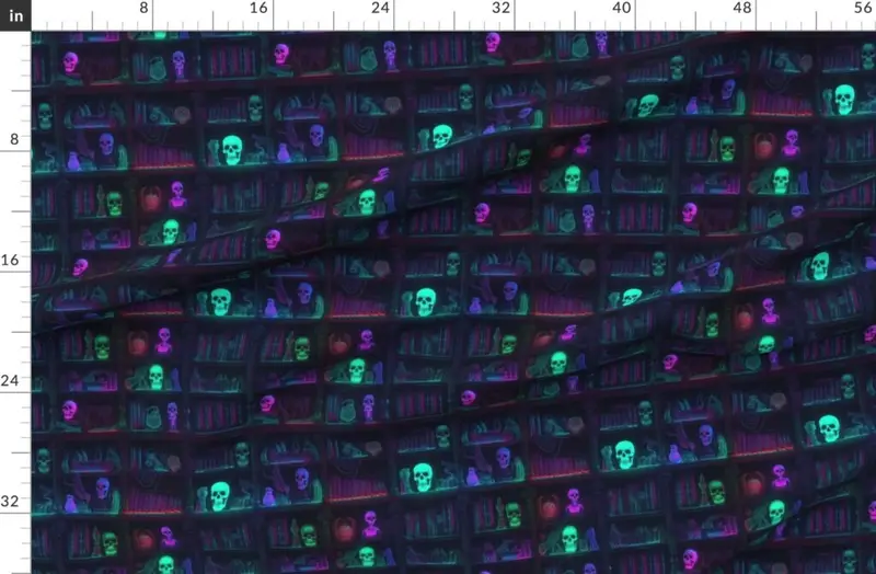 Small Spooky Photo realistic Dark Academia Bookshelves in Bright Fabric design