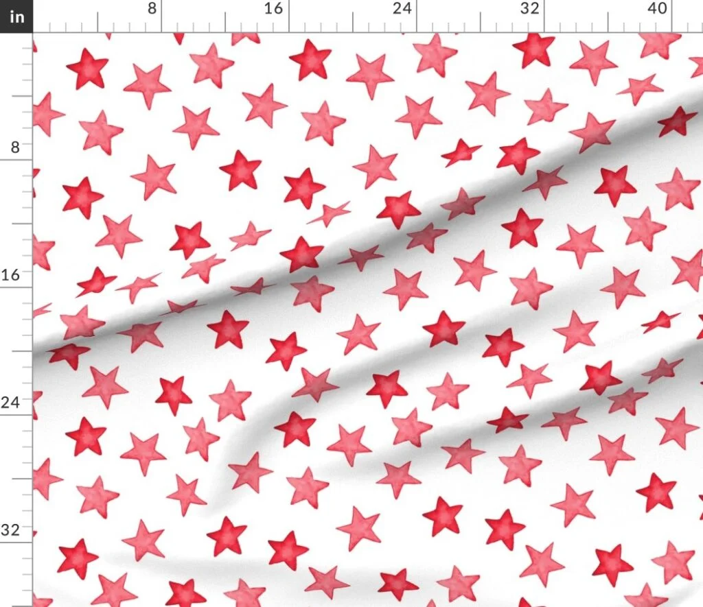 Large Faded Red Christmas Stars on White Fabric design