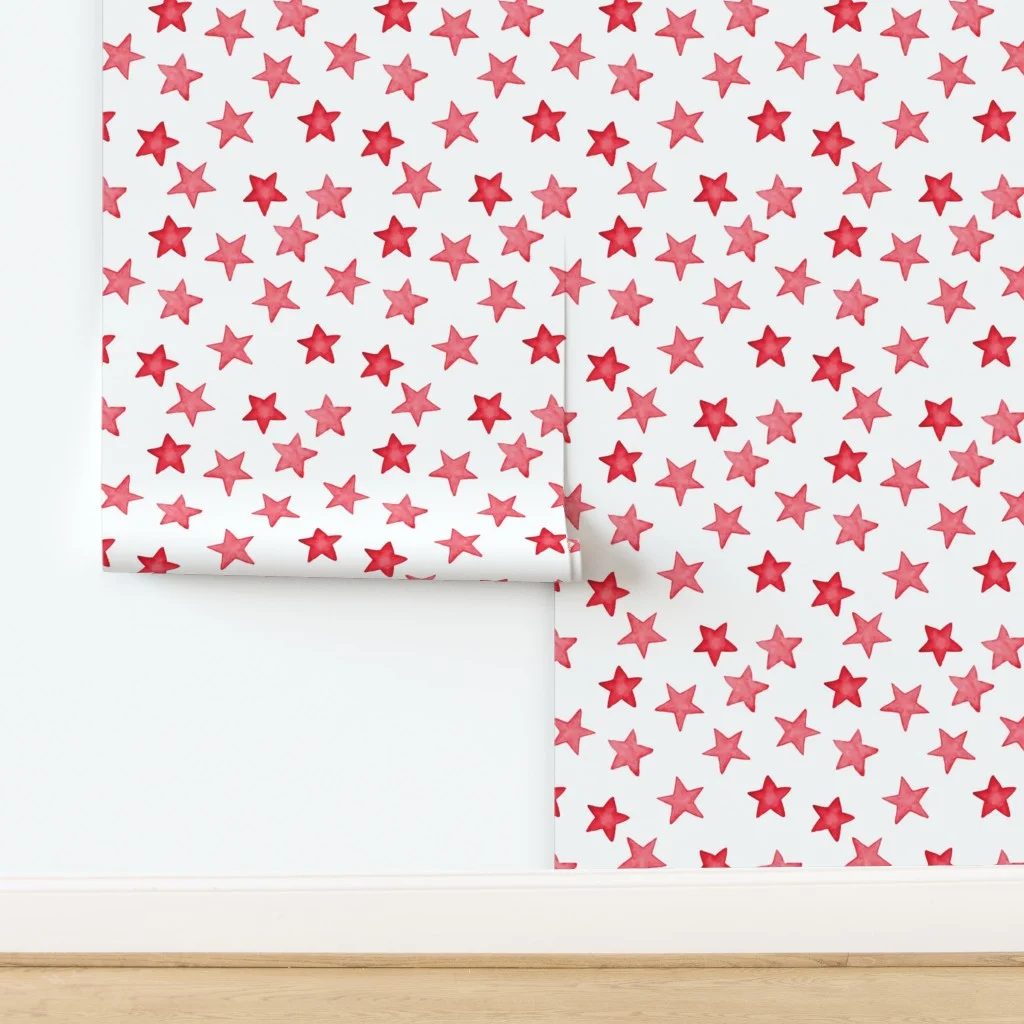 Large Faded Red Christmas Stars on White Wallpaper design
