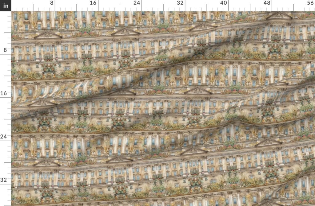 Buckingham Palace Architectural Detail in Windows Columns Pelmets Fabric design