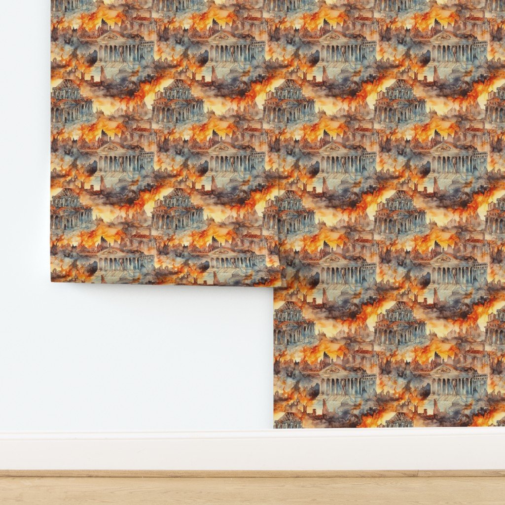 Roman Antiquity City of Pompeii in Volcanic Fire Eruption Wallpaper design