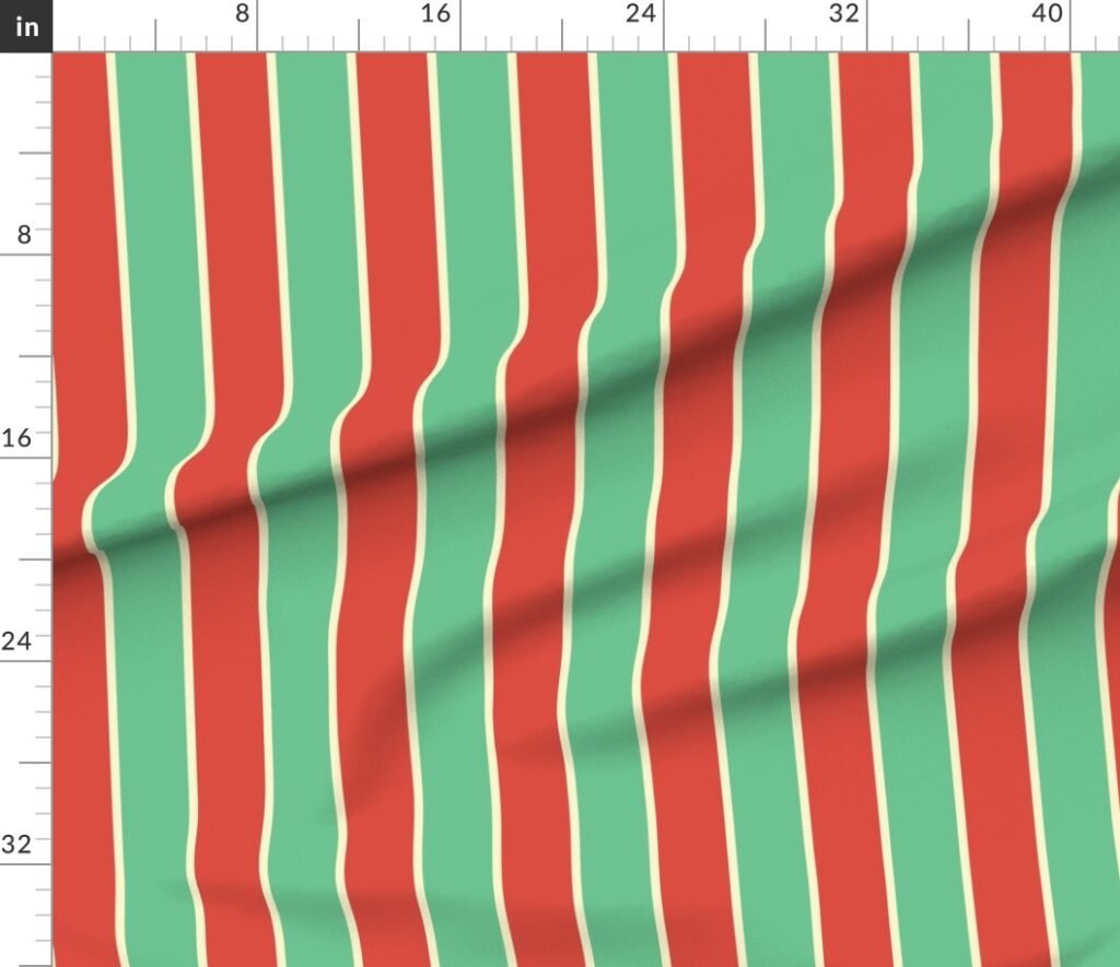 3 Inch Red Vermillion Green and Yellow Gold Vintage Christmas Stripe Fabric design
