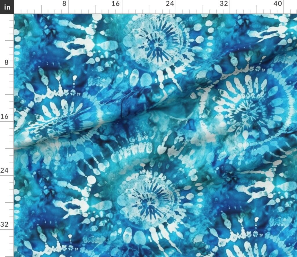 Jumbo Tie Dye Batik in Bright Blue Circling Swirls on Teal Fabric design