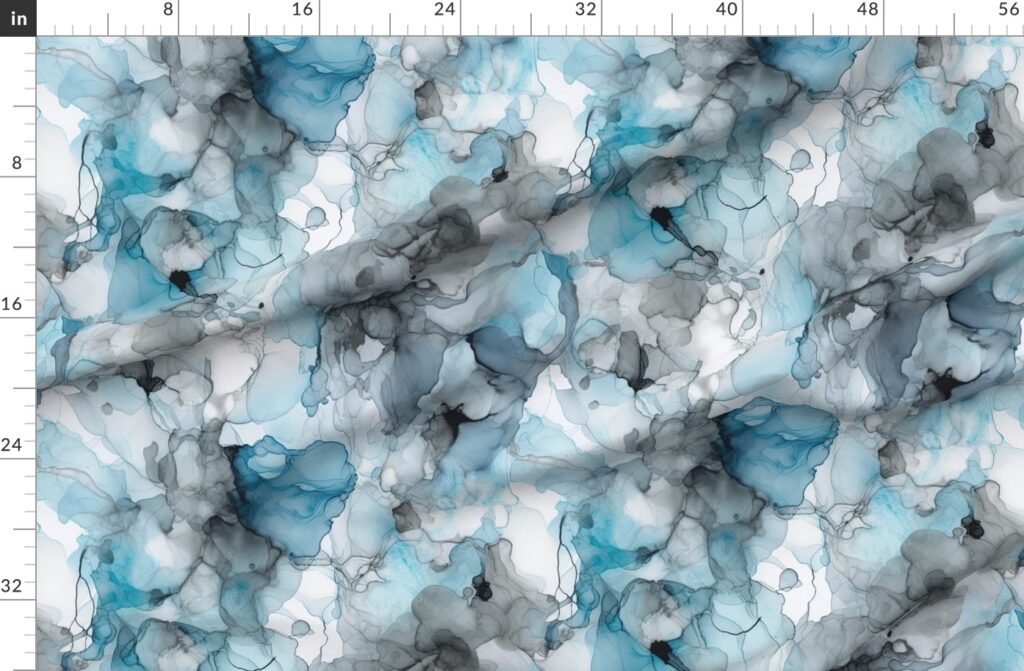 Dusk Blue Grey Alcohol Liquid Ink Swirls Fabric design