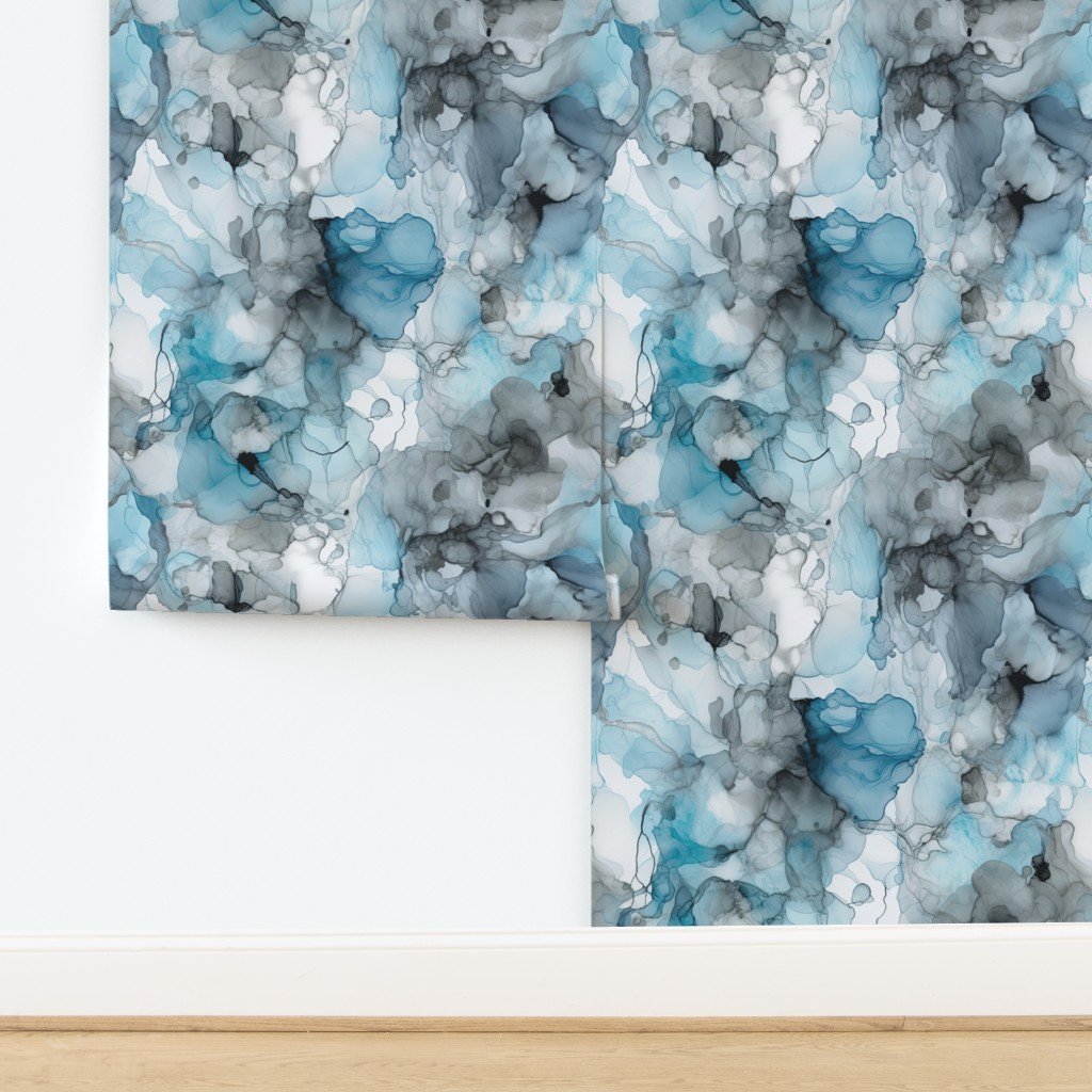 Dusk Blue Grey Alcohol Liquid Ink Swirls Wallpaper design