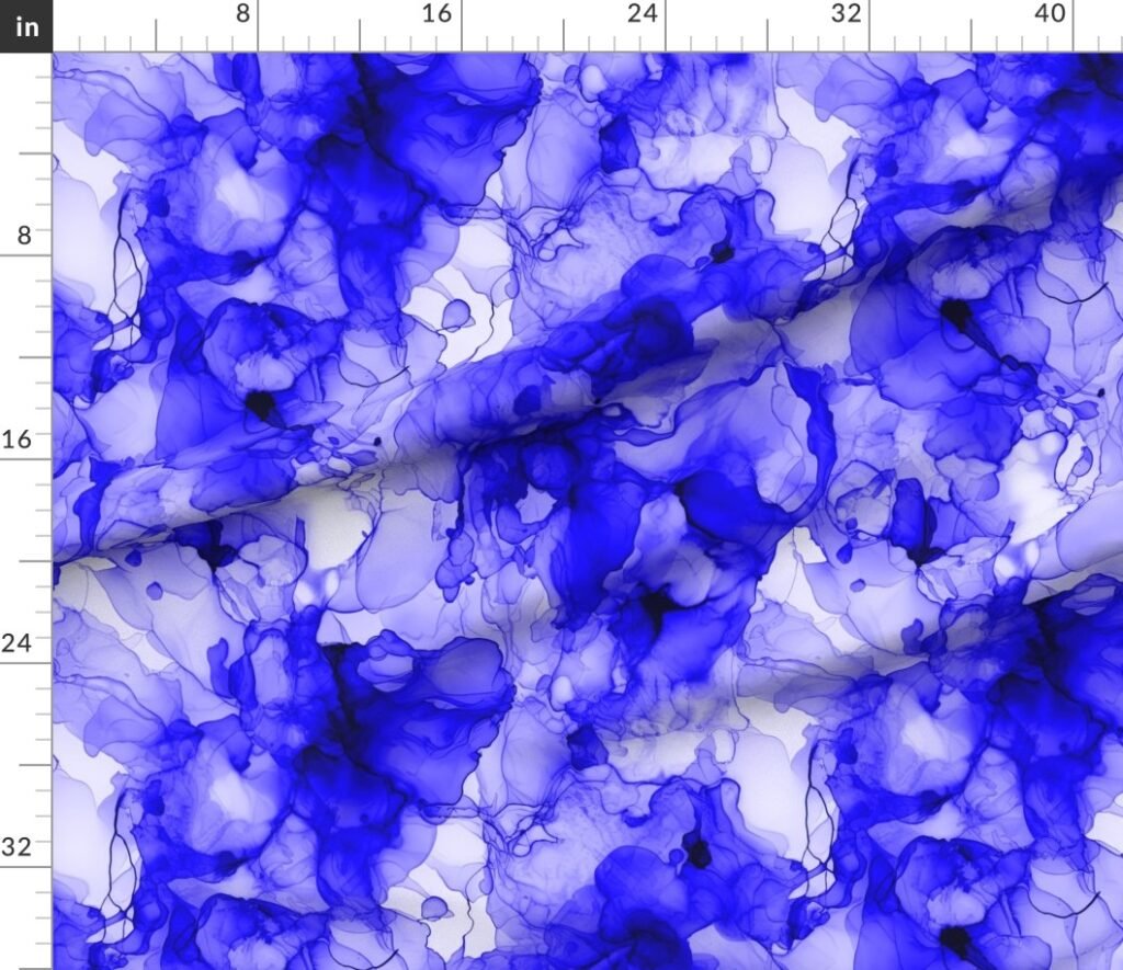Alcohol Liquid Ink Swirls in Royal Blue Porcelain Glaze Fabric design