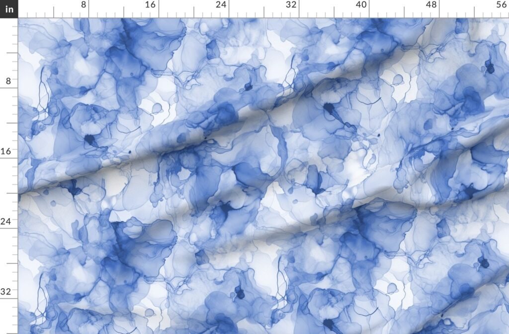 Alcohol Liquid Ink Swirls in Light Blue Porcelain Glaze Fabric design