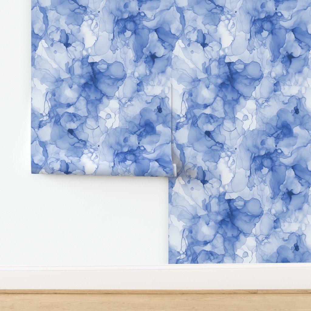 Alcohol Liquid Ink Swirls in Light Blue Porcelain Glaze Wallpaper design