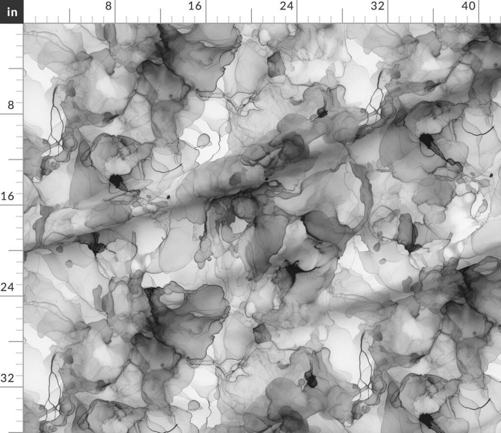 Alcohol Liquid Ink Swirls in Grey Porcelain Glaze Fabric design