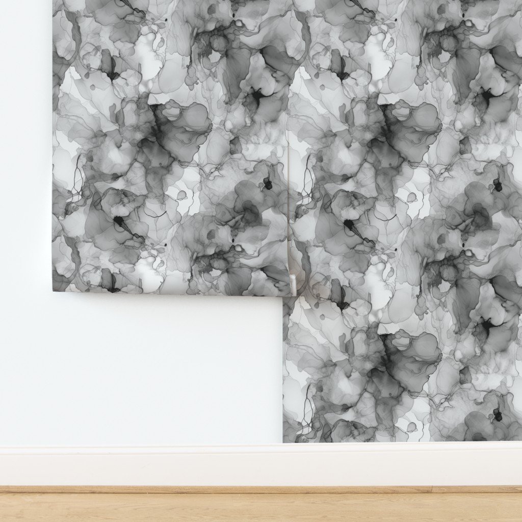 Alcohol Liquid Ink Swirls in Grey Porcelain Glaze Wallpaper design