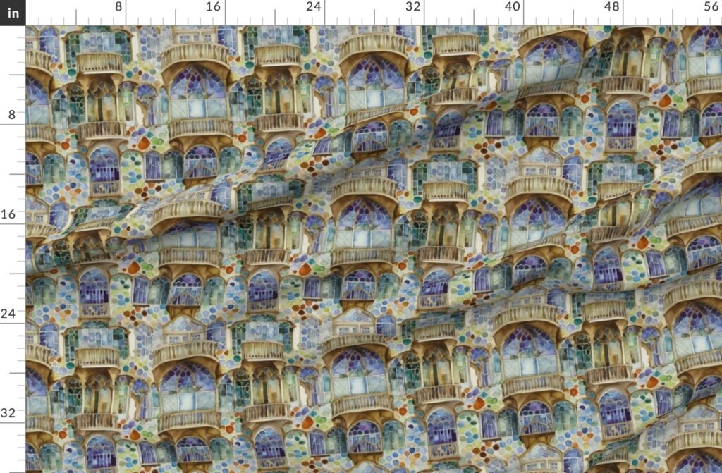Barcelona House Architectural Detail in Windows Columns Arches and Fabric design