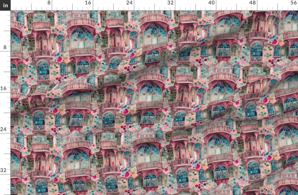 Barcelona House Architectural Detail in Windows Columns Arches and Fabric design