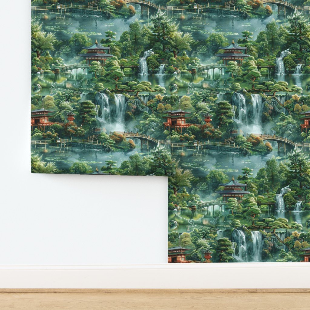 Peaceful Retreat Lush Japanese Garden with Waterfalls Decor Collection design