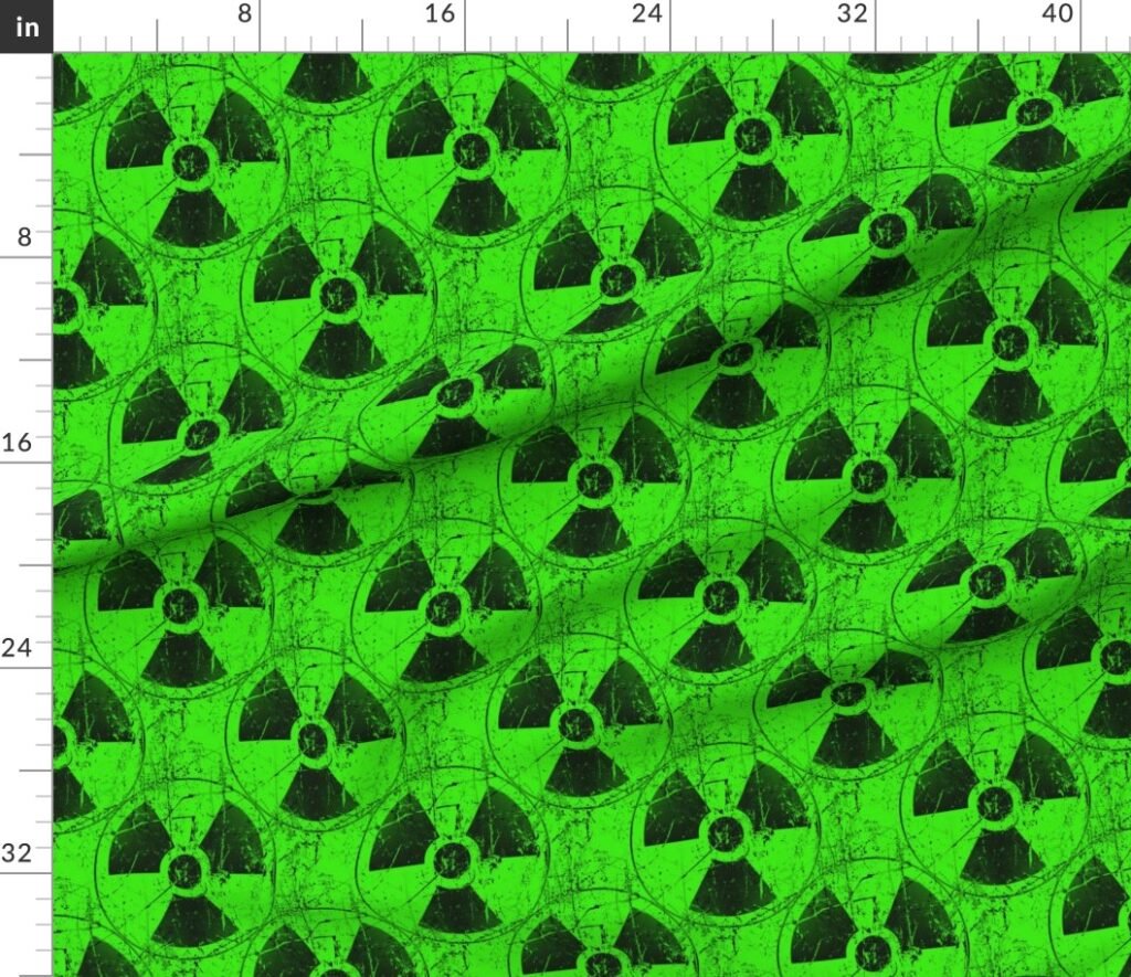 Green and Black Radioactive Hazmat Grunge Pattern Fabric design