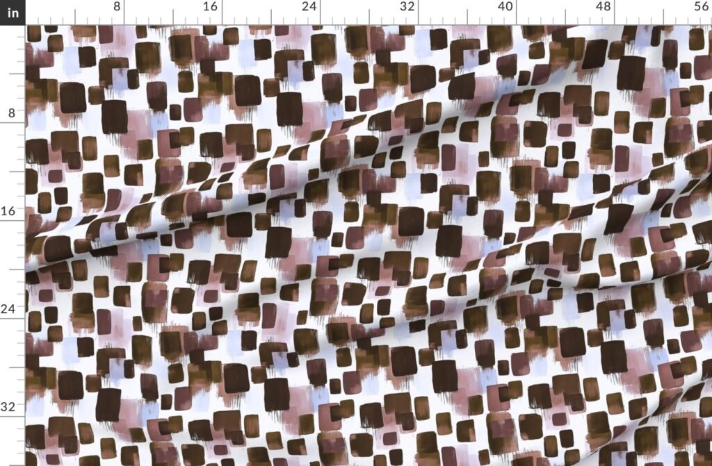 Abstract Earthy Brushstroke Blocks in Brown and Mauve Fabric design
