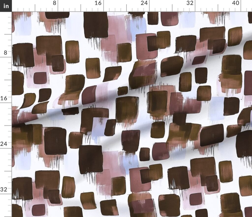 Large Abstract Earthy Brushstroke Blocks in Brown and Mauve Fabric design