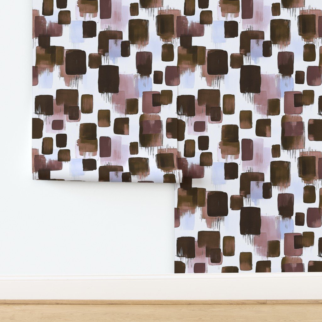 Large Abstract Earthy Brushstroke Blocks in Brown and Mauve Wallpaper design