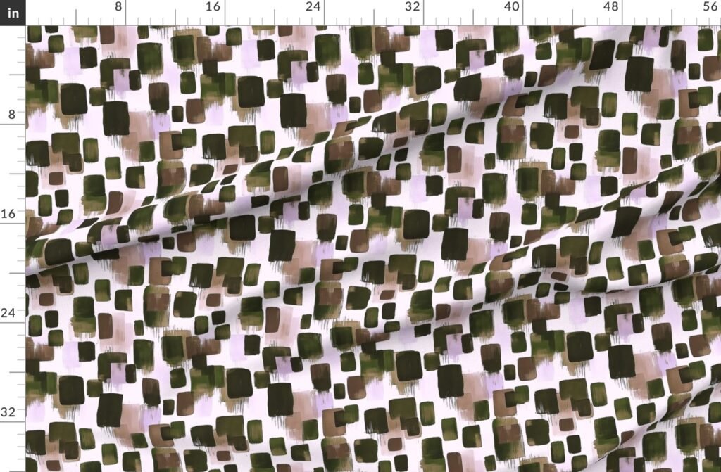 Abstract Earthy Brushstroke Blocks in Green and Brown Fabric design