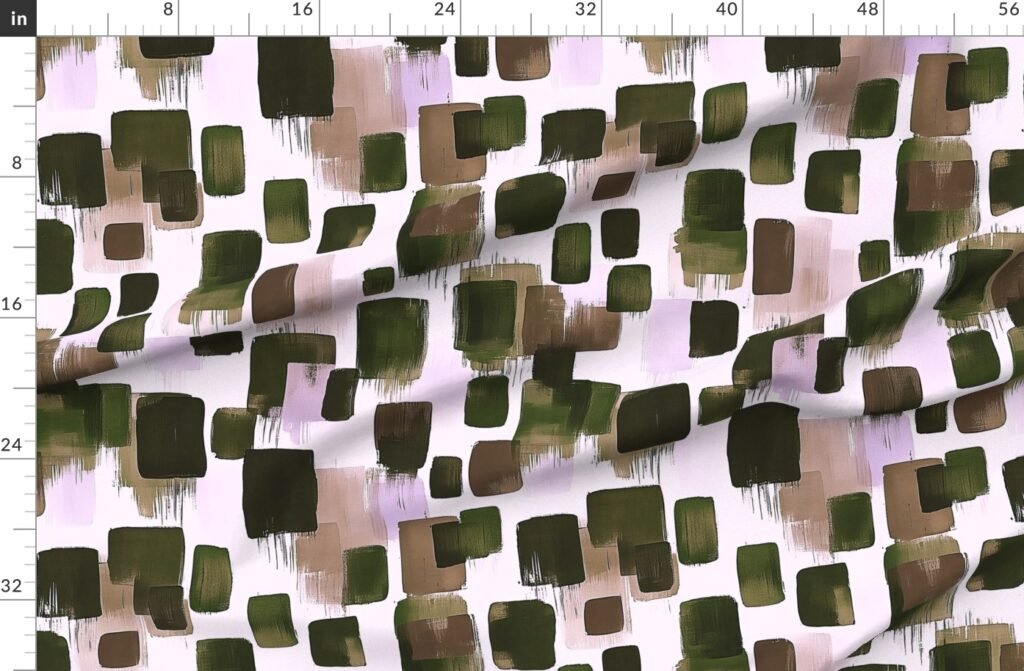 Large Abstract Earthy Brushstroke Blocks in Green and Brown Fabric design