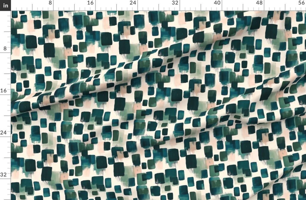 Abstract Earthy Brushstroke Blocks in Teal and Soft Peach Fabric design