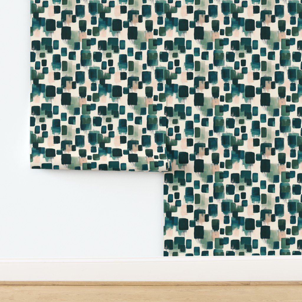 Abstract Earthy Brushstroke Blocks in Teal and Soft Peach Wallpaper design