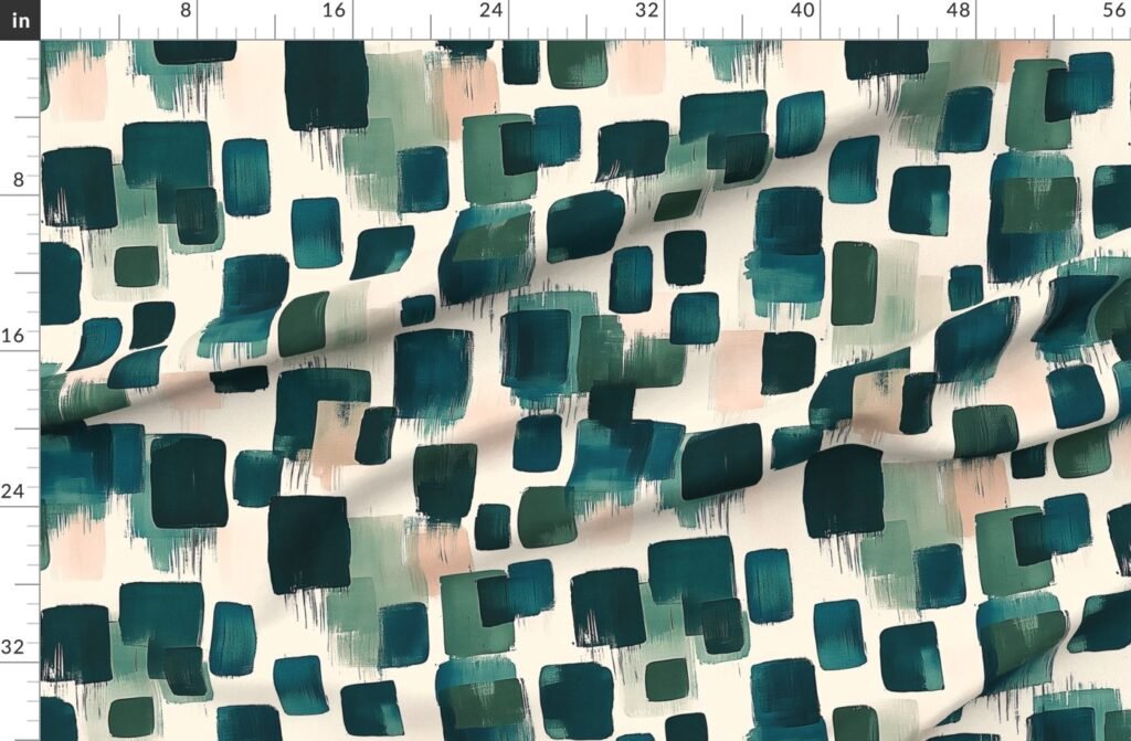 Large Abstract Earthy Brushstroke Blocks in Teal and Soft Peach Fabric design
