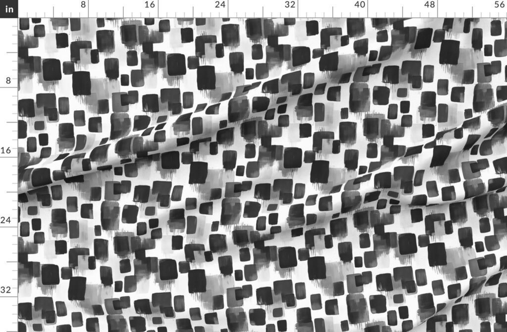 Abstract Monochrome Brushstroke Blocks in Black White and Gray Fabric design