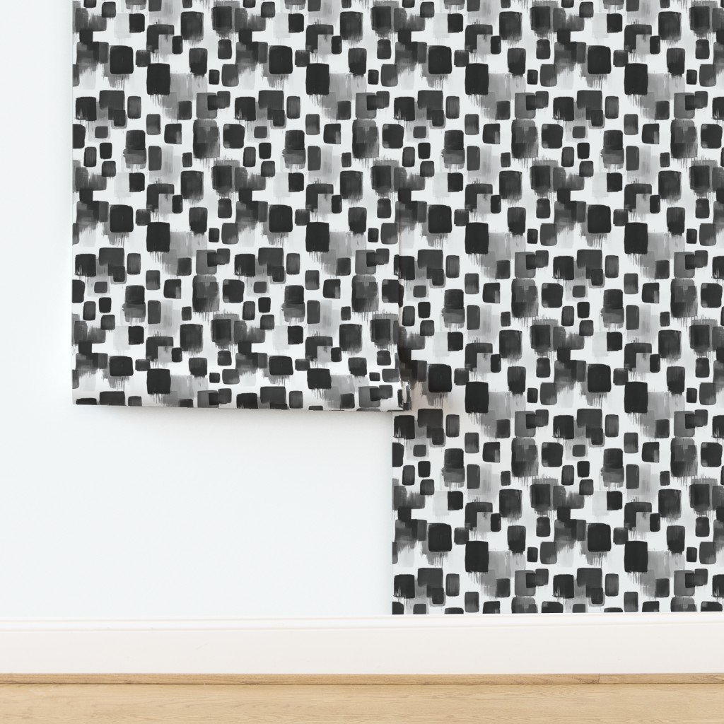 Abstract Monochrome Brushstroke Blocks in Black White and Gray Wallpaper design