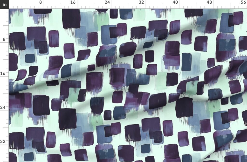 Large Abstract Brushstroke Blocks in Purple Teal and Cream Fabric design