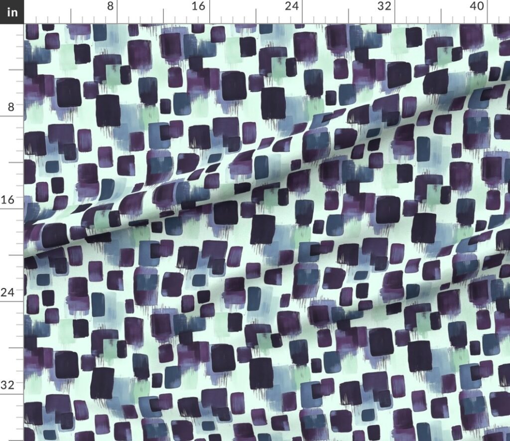 Abstract Brushstroke Blocks in Purple Teal and Soft Mint Fabric design