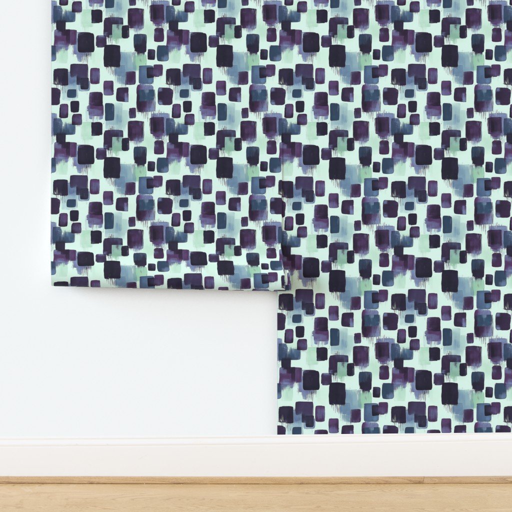 Abstract Brushstroke Blocks in Purple Teal and Soft Mint Wallpaper design