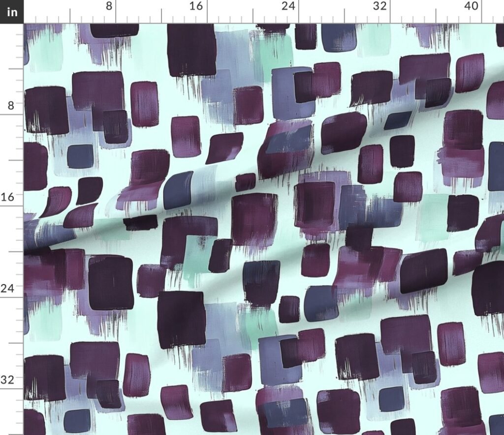 Large Abstract Brushstroke Blocks in Purple Teal and Soft Mint Fabric design
