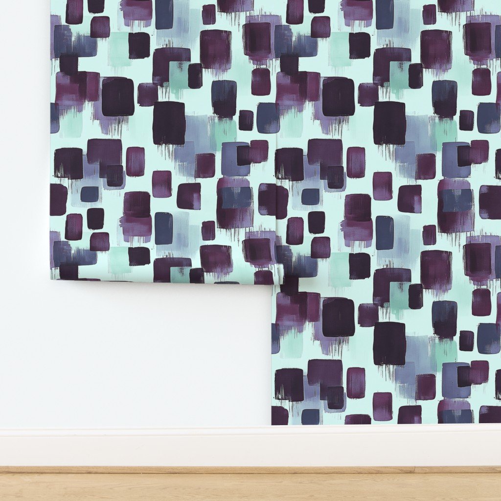 Large Abstract Brushstroke Blocks in Purple Teal and Soft Mint Wallpaper design