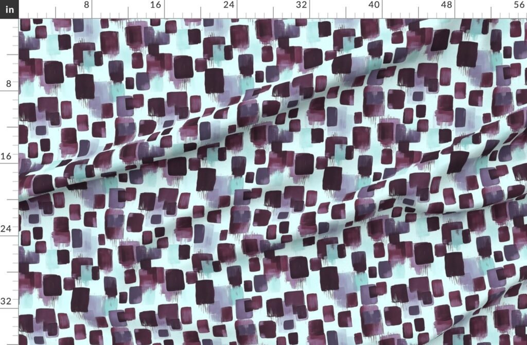 Abstract Brushstroke Blocks in Burgundy Teal and Soft Mint Fabric design