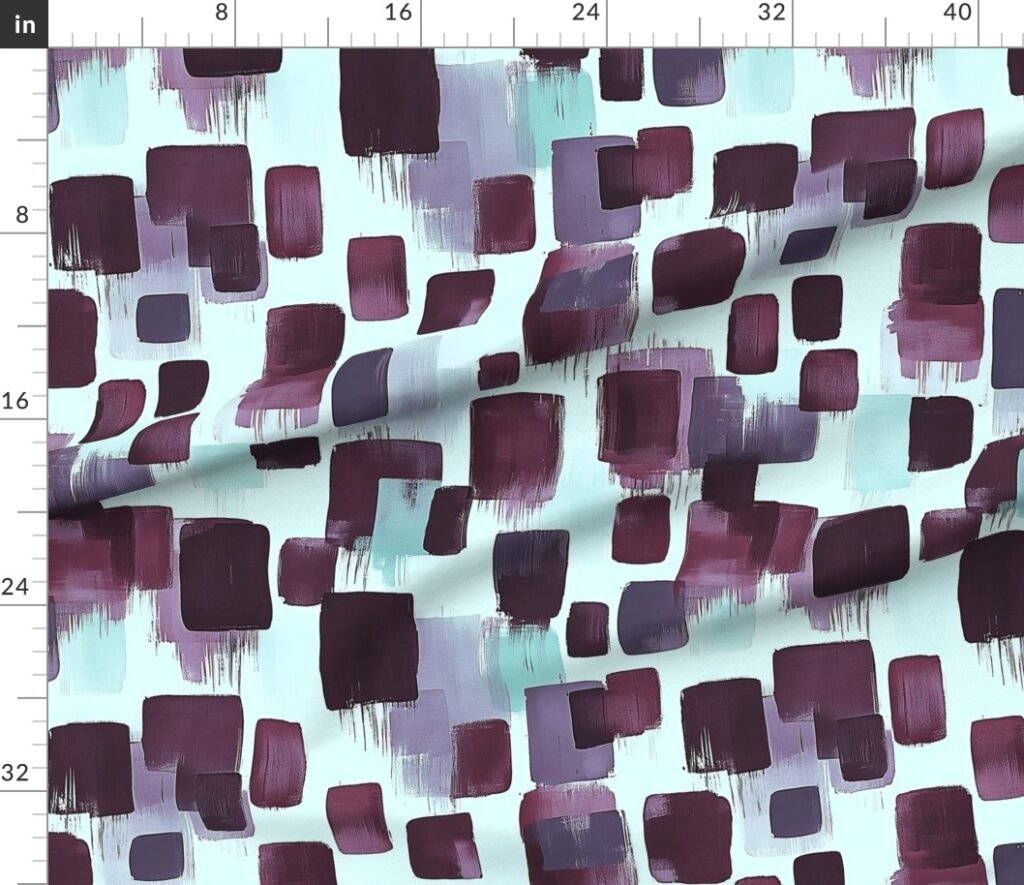 Large Abstract Brushstroke Blocks in Burgundy Teal and Soft Mint Fabric design
