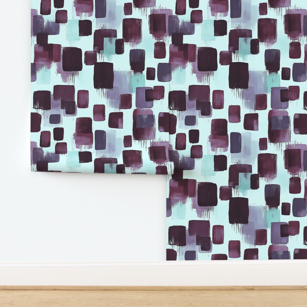 Large Abstract Brushstroke Blocks in Burgundy Teal and Soft Mint Wallpaper design