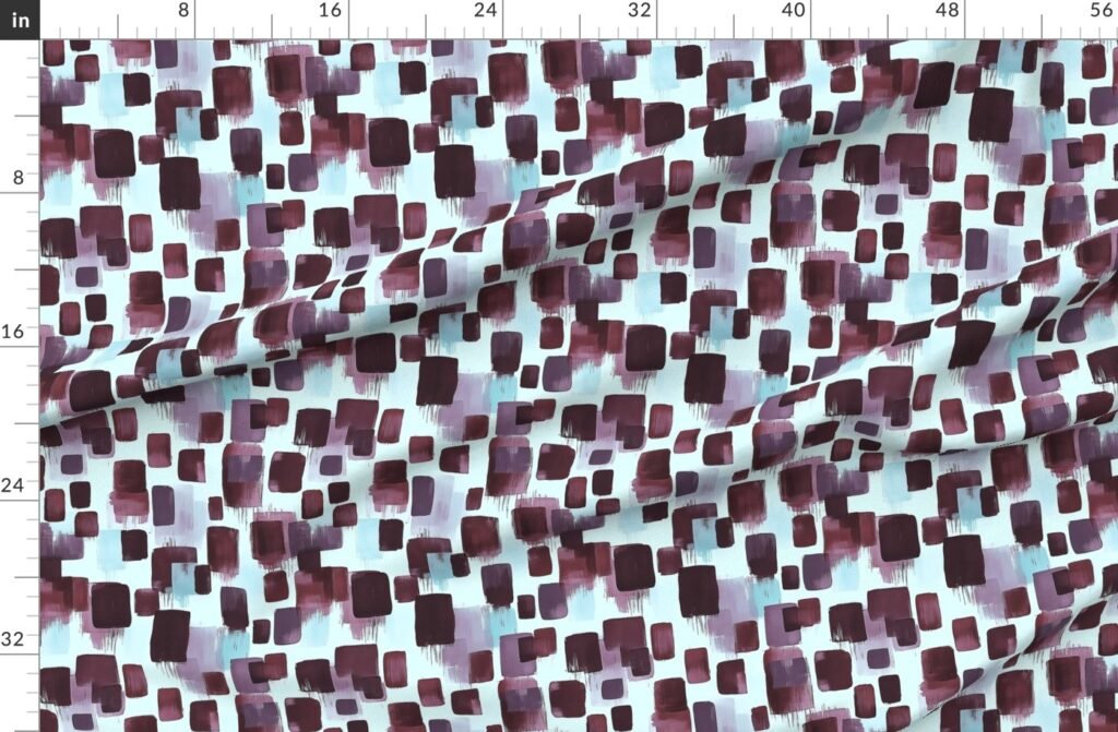 Abstract Brushstroke Blocks in Burgundy Lavender and Soft Mint Fabric design