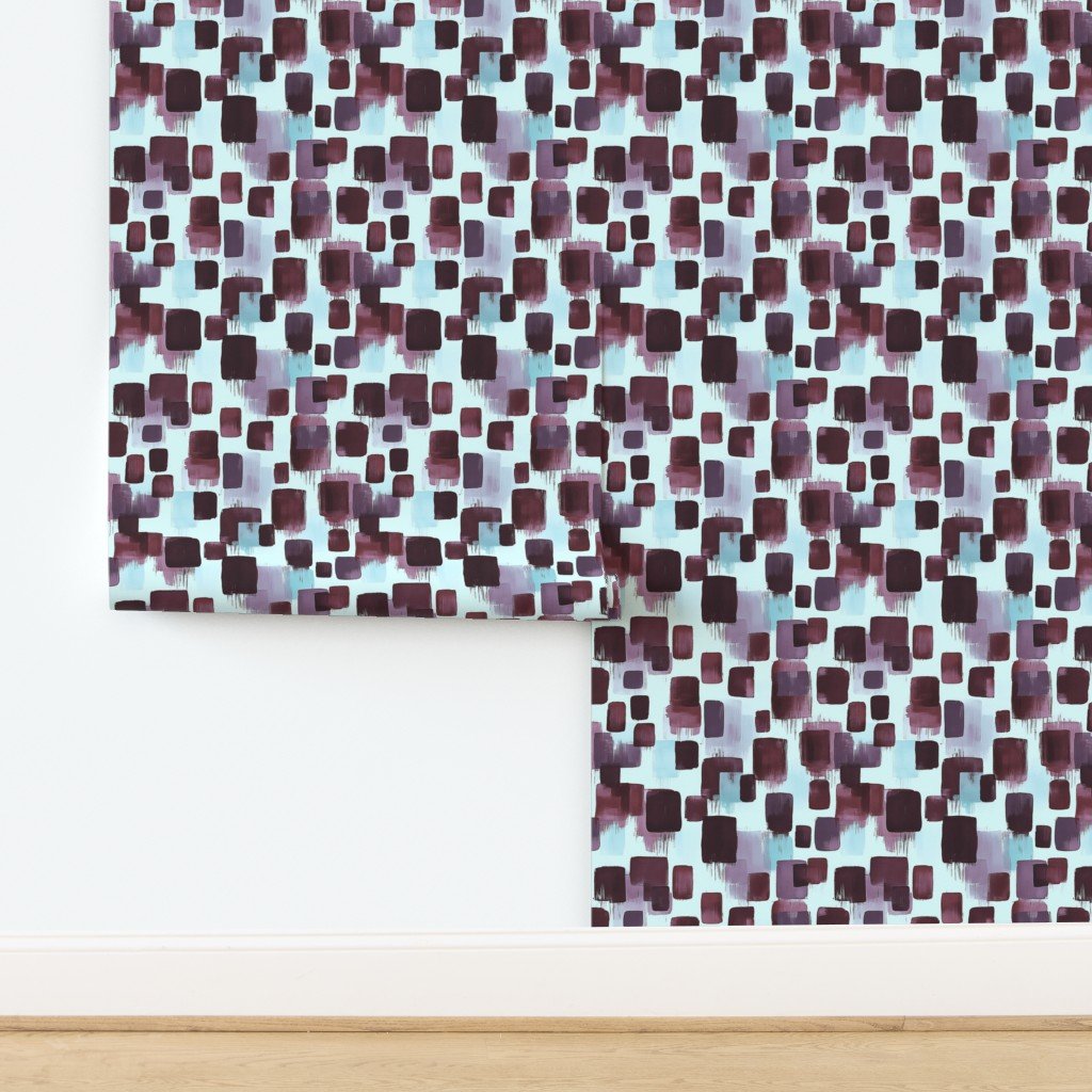 Abstract Brushstroke Blocks in Burgundy Lavender and Soft Mint Wallpaper design