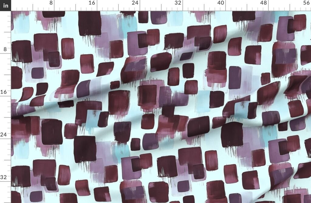 Large Abstract Brushstroke Blocks in Burgundy Lavender and Soft Mint Fabric design