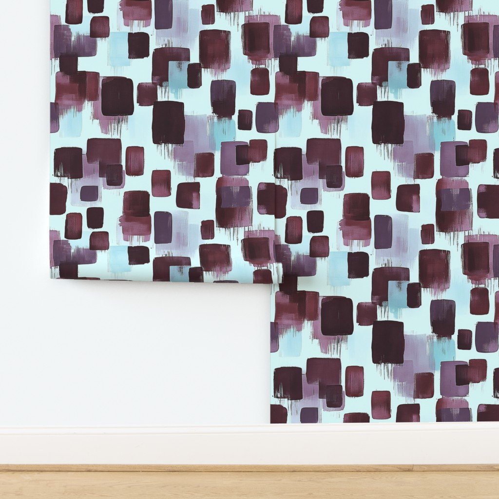 Large Abstract Brushstroke Blocks in Burgundy Lavender and Soft Mint Wallpaper design