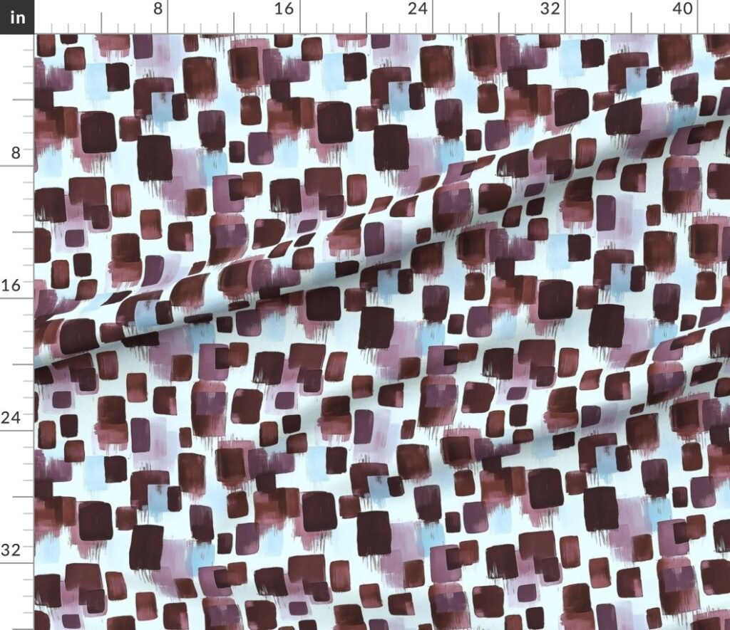 Abstract Brushstroke Blocks in Burgundy Lavender and Sky Blue Fabric design