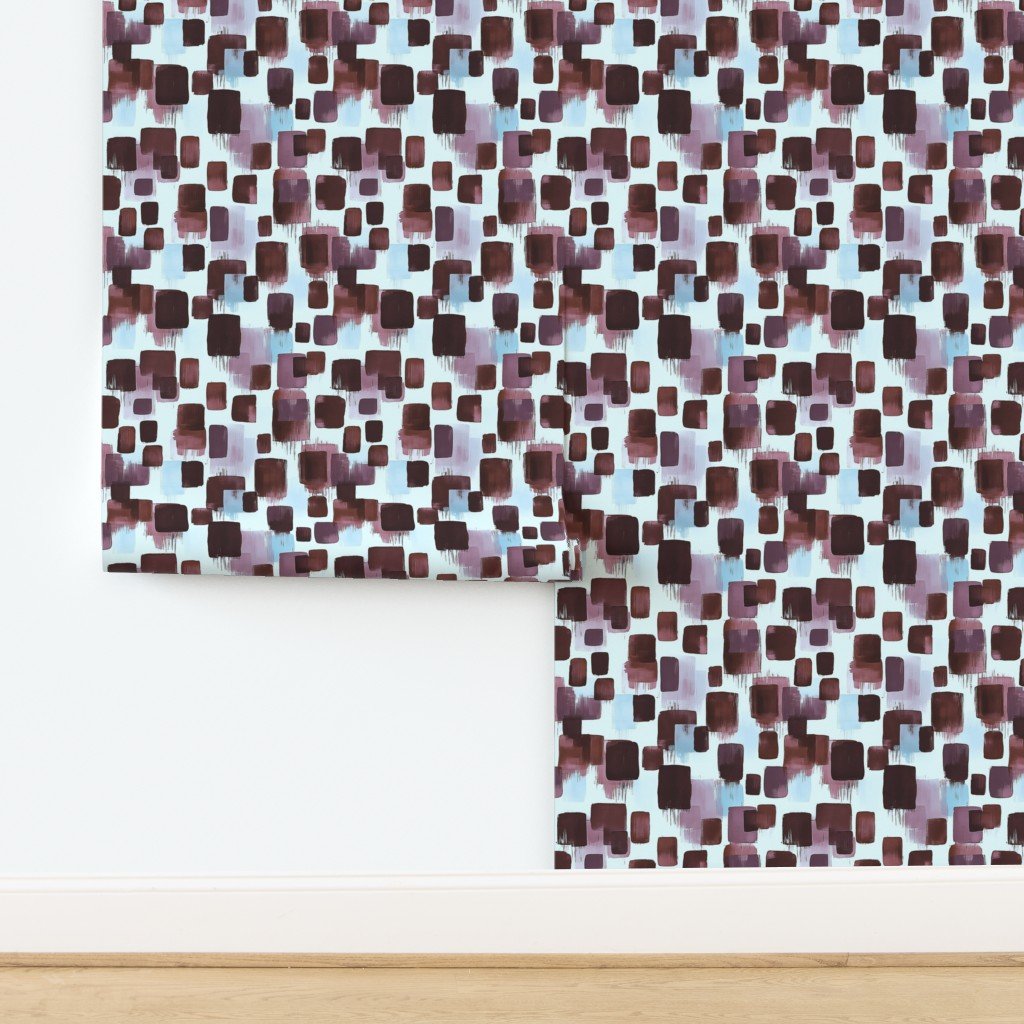 Abstract Brushstroke Blocks in Burgundy Lavender and Sky Blue Wallpaper design