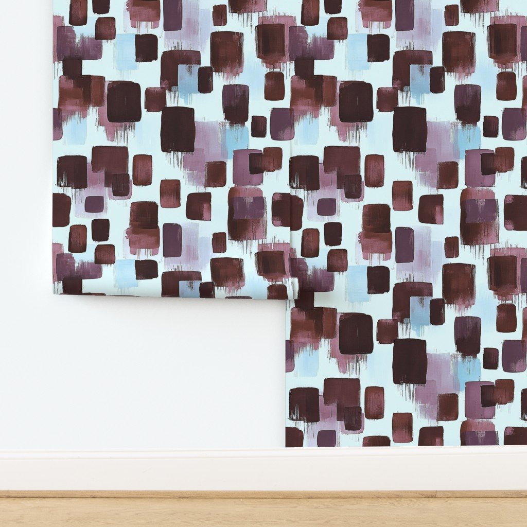Large Abstract Brushstroke Blocks in Burgundy Lavender and Sky Blue Wallpaper design
