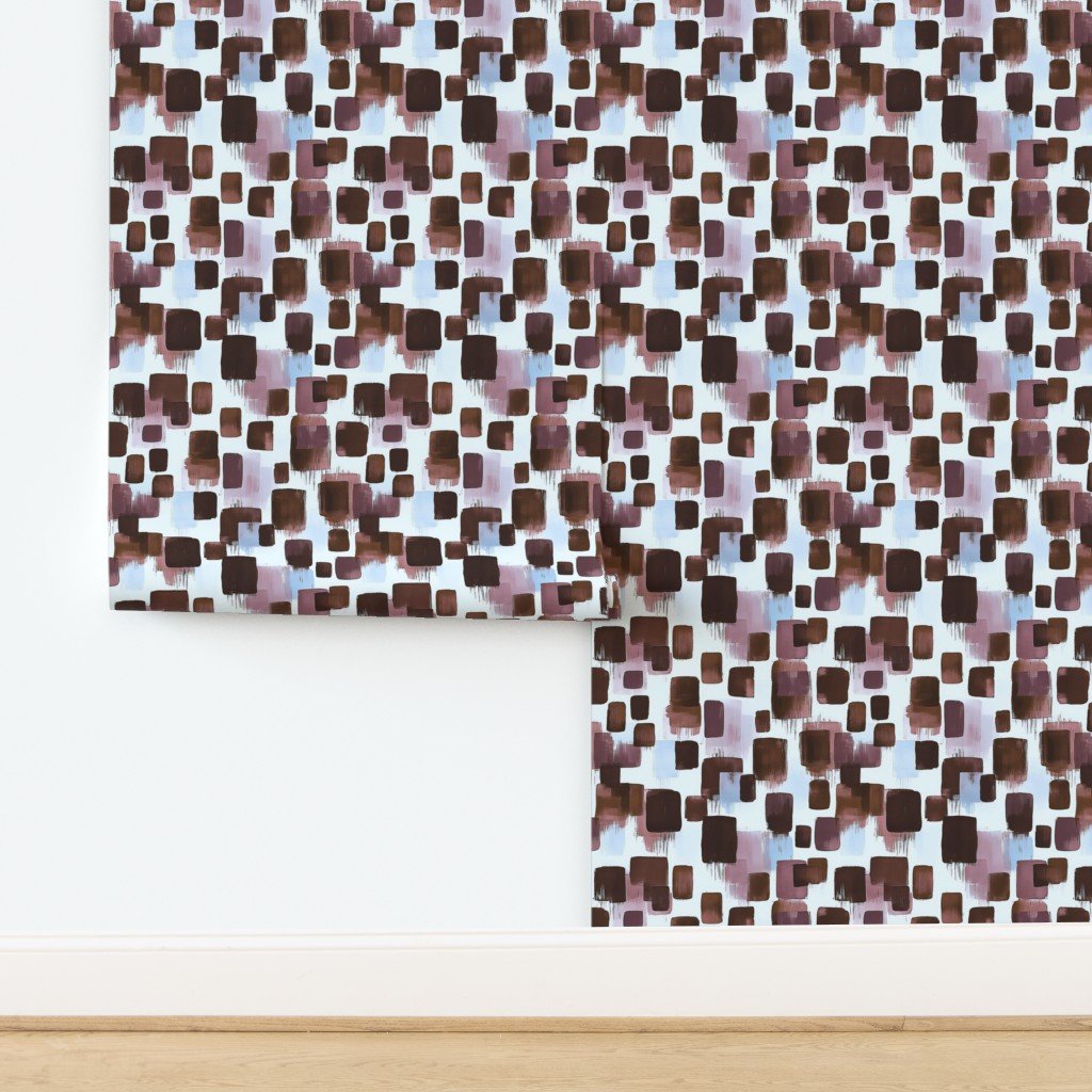 Abstract Brushstroke Blocks in Brown Rosewood and Sky Blue Wallpaper design