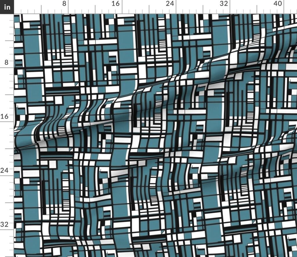 Dusty Teal Modernist City Blocks Geometric Pattern Fabric design